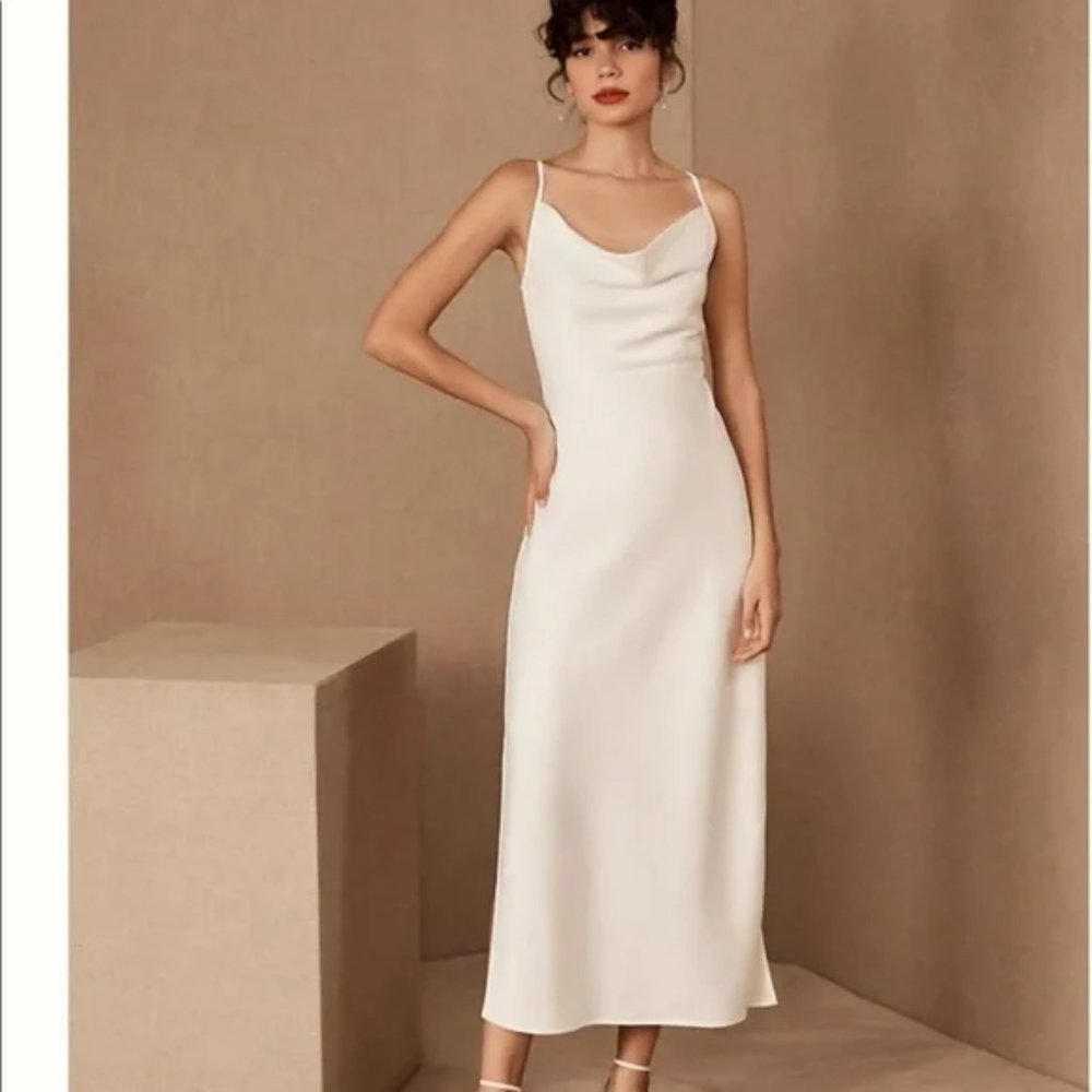 BHLDN Cali Satin Cowl-Neck Midi Slip Dress (US 0)